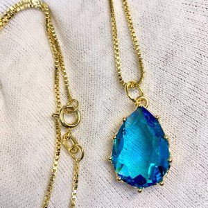 NEW 14K Gold Filled Aqua CZ Pear Shape Necklace